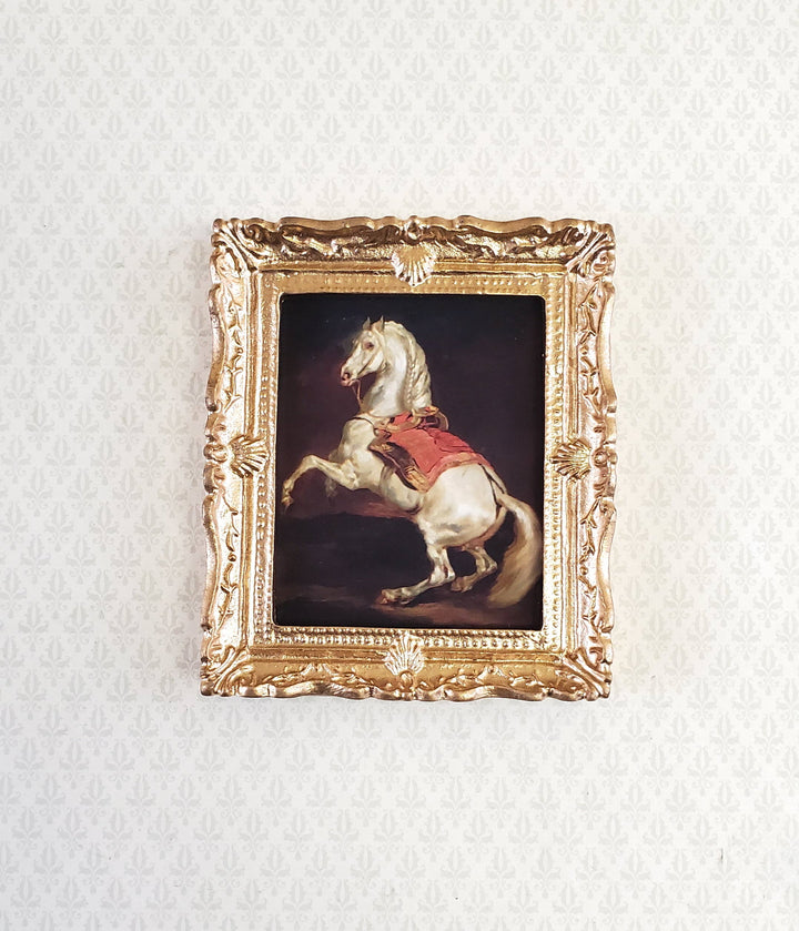 Dollhouse Miniature Painting Horse Napoleon's Stallion 1:12 Scale Gold Frame