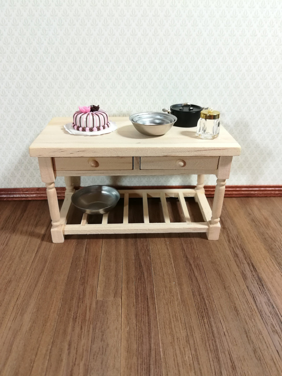 Dollhouse Kitchen Prep Table with Drawers Unpainted Wood 1:12 Scale Miniature Furniture