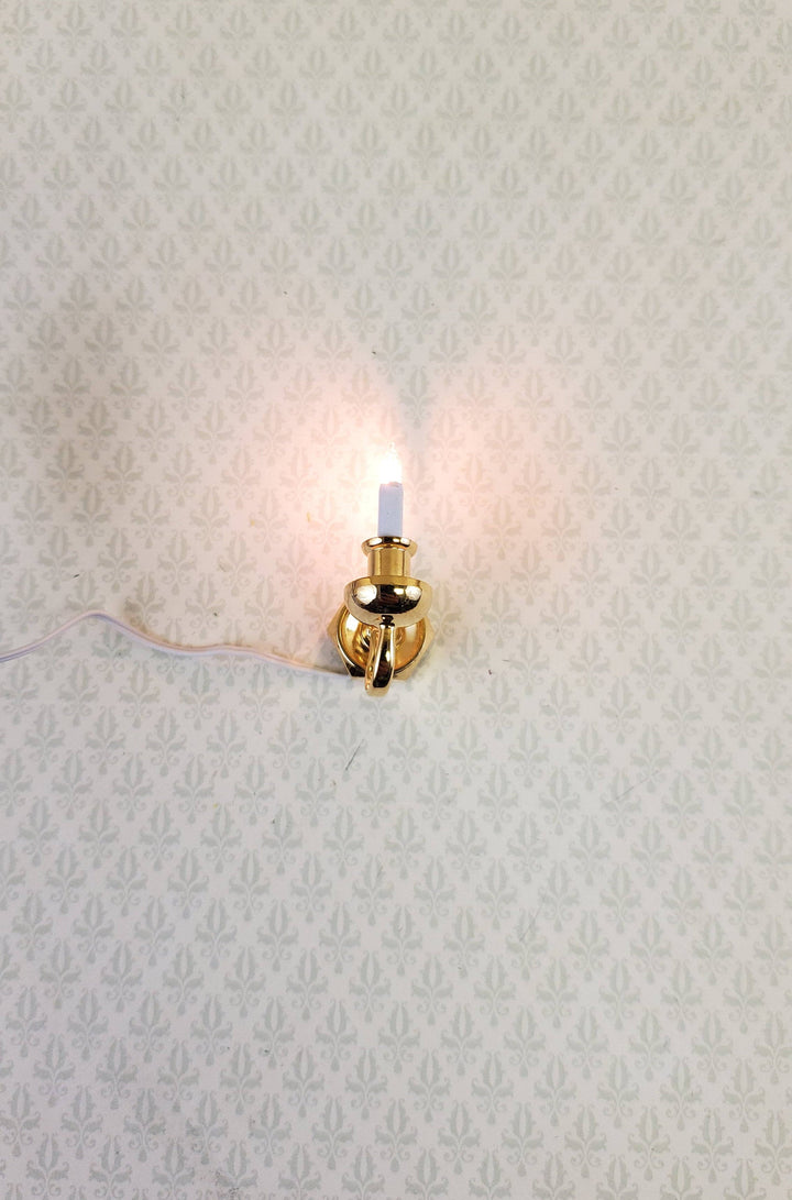 Dollhouse Miniature Sconce Single Candle Gold 12 Volt w/ Plug1:12 Wall Light