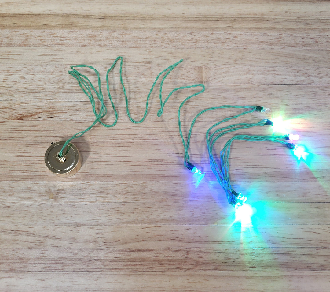Dollhouse Colored Flashing Christmas Lights Battery Operated 8 Light Bulbs Green Wire