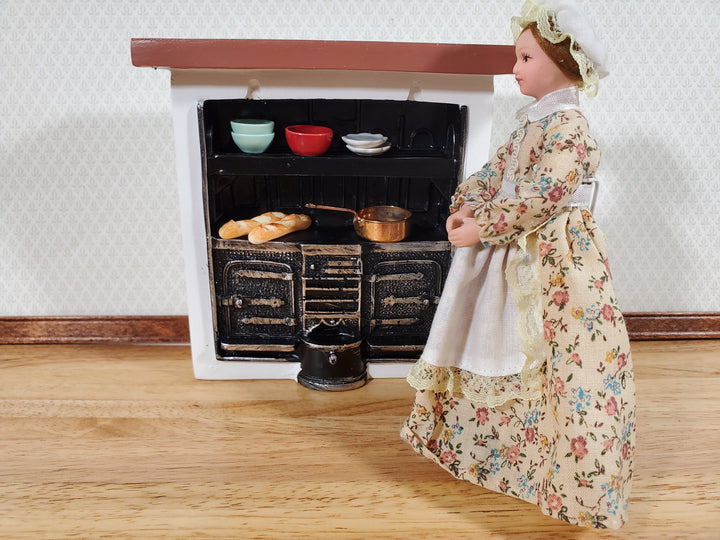Dollhouse Coal Burning Range Stove Vintage Style with Surround 1:12 Scale Miniature