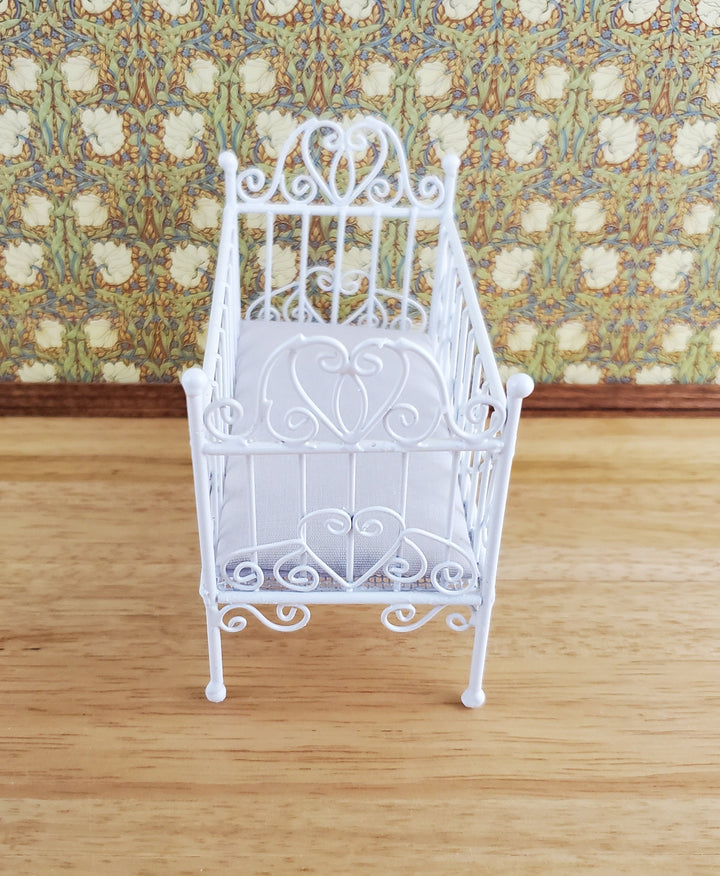 Dollhouse Crib White Metal Wire 1:12 Scale Nursery Miniature Furniture