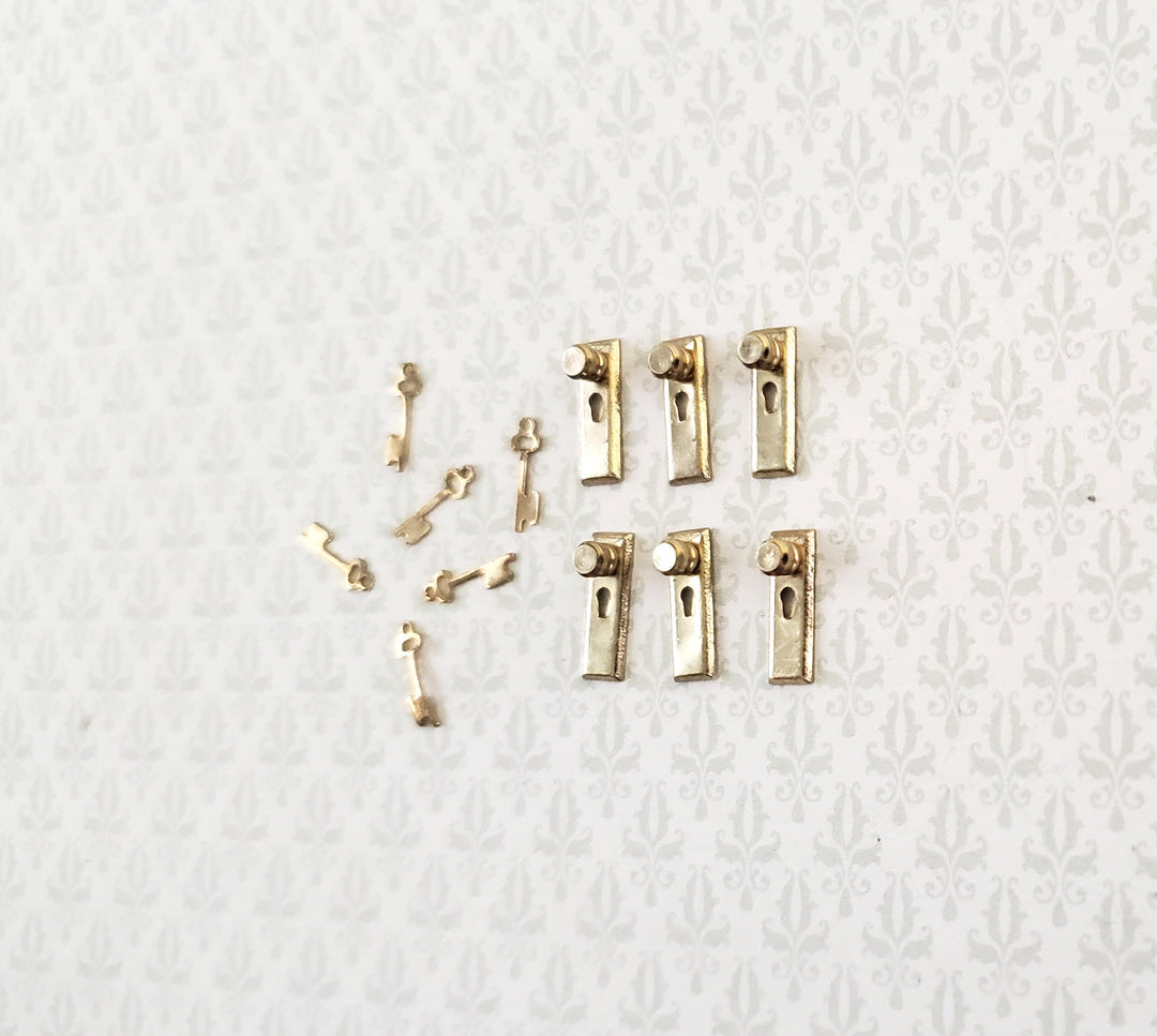 Dollhouse HALF SCALE Doorknobs with Keys Gold Brass x6 1:24 Scale Miniature