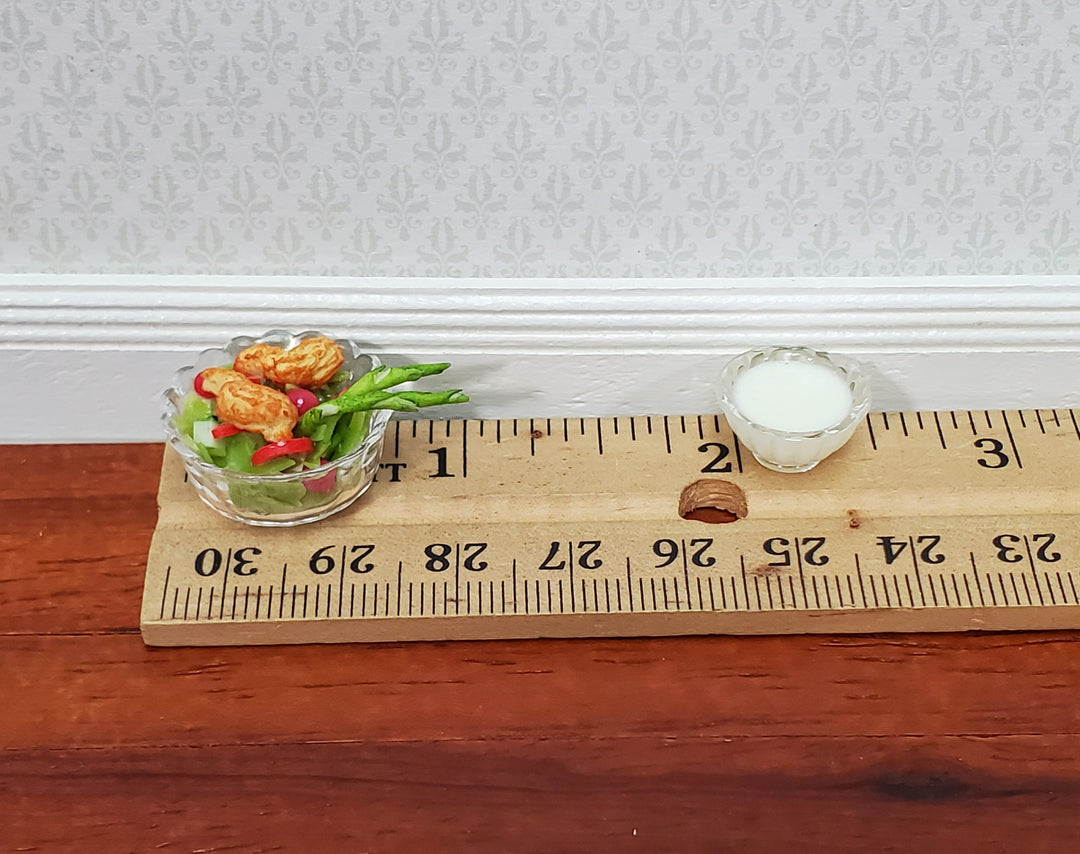 Miniature Chicken Salad Bowl with Side of Dressing 1:12 Scale Dollhouse Food