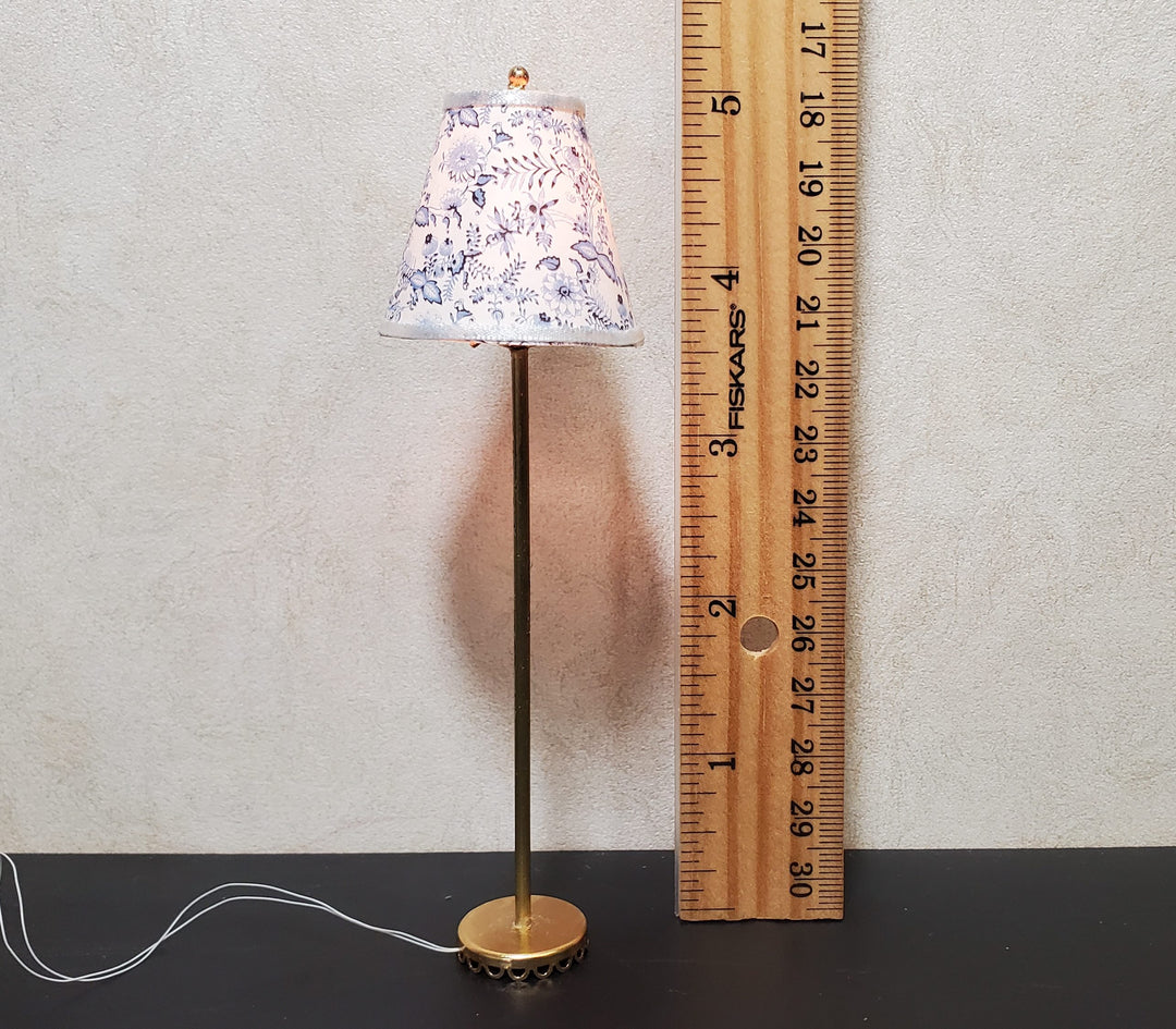 Dollhouse Floor Lamp Blue Onion Design Shade 12 Volt Wired 1:12 Scale Miniature