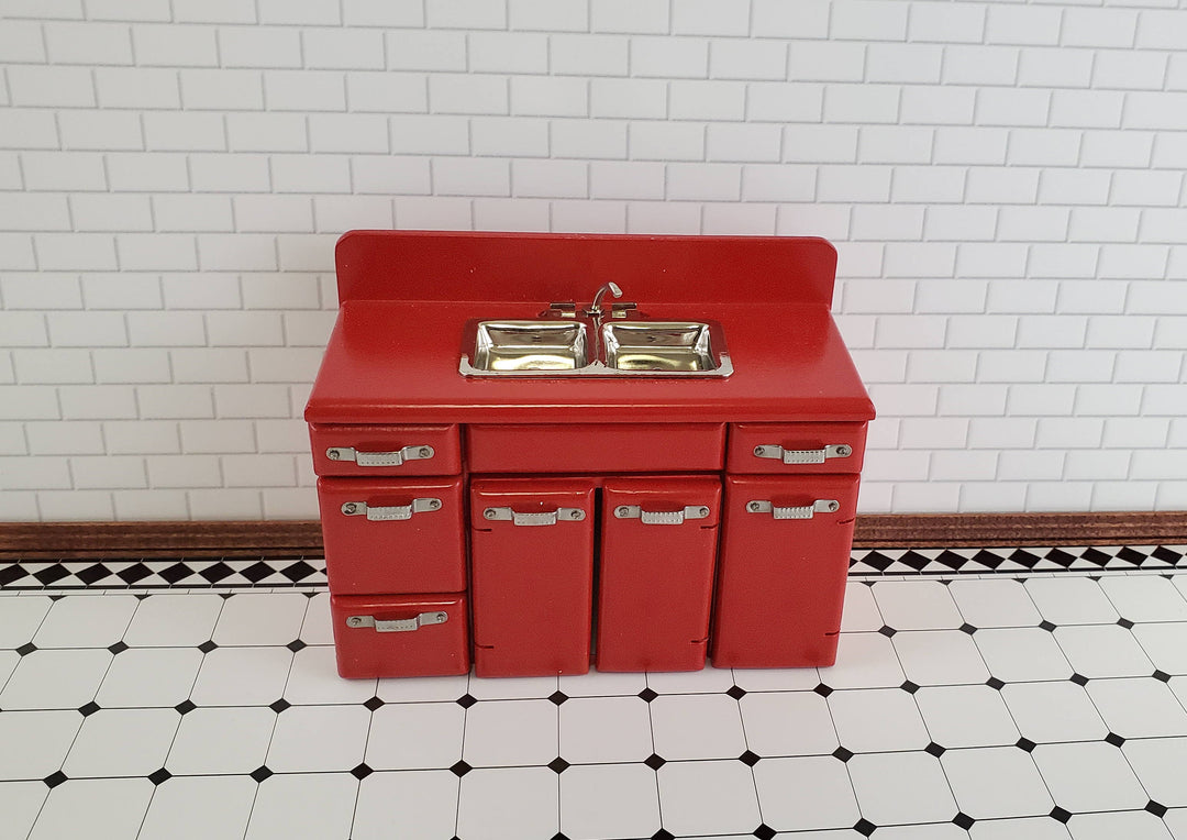 ollhouse Kitchen Sink with Cabinet 1950s Retro Style RED 1:12 Scale Miniature