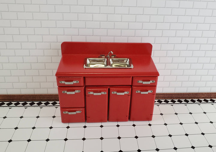 ollhouse Kitchen Sink with Cabinet 1950s Retro Style RED 1:12 Scale Miniature