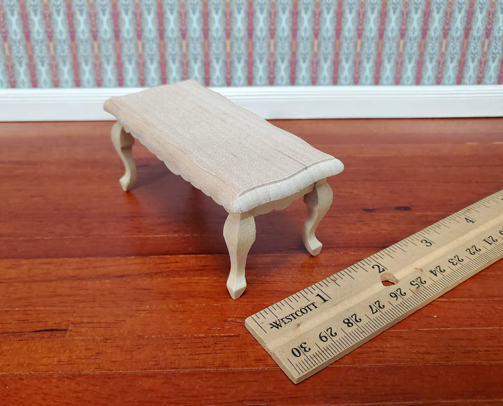 Dollhouse Coffee Table Unpainted Wood Curvy Top 1:12 Scale Miniature Living Room Furniture