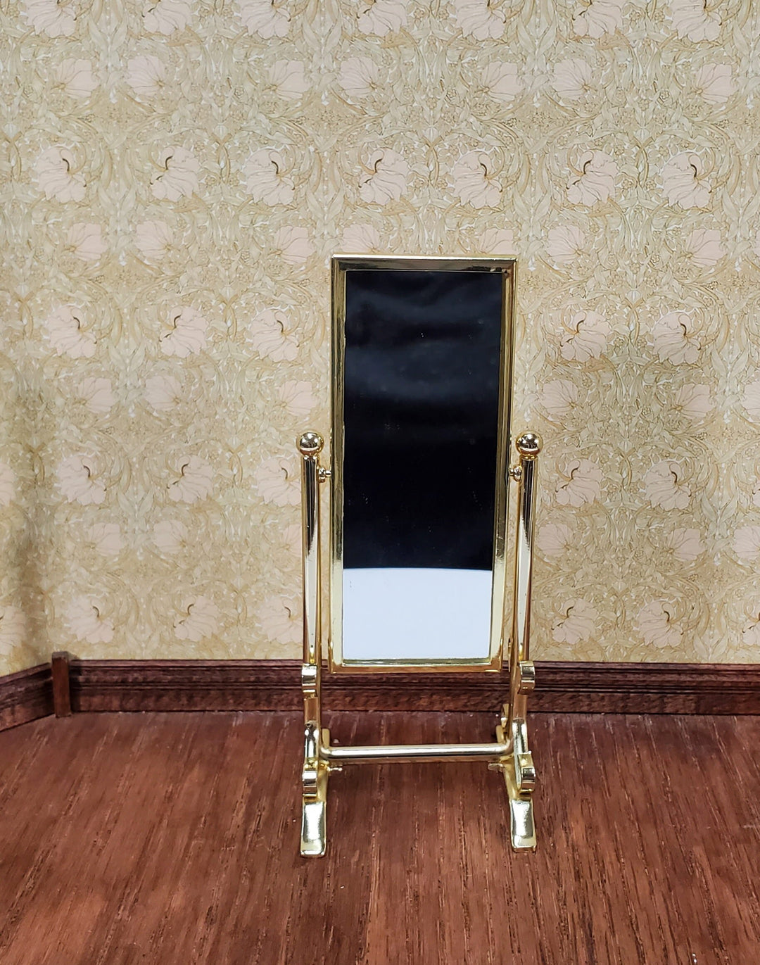Dollhouse Mirror Full Length Dressing Tilting Gold Metal Frame 1:12 Scale Miniature Accessory