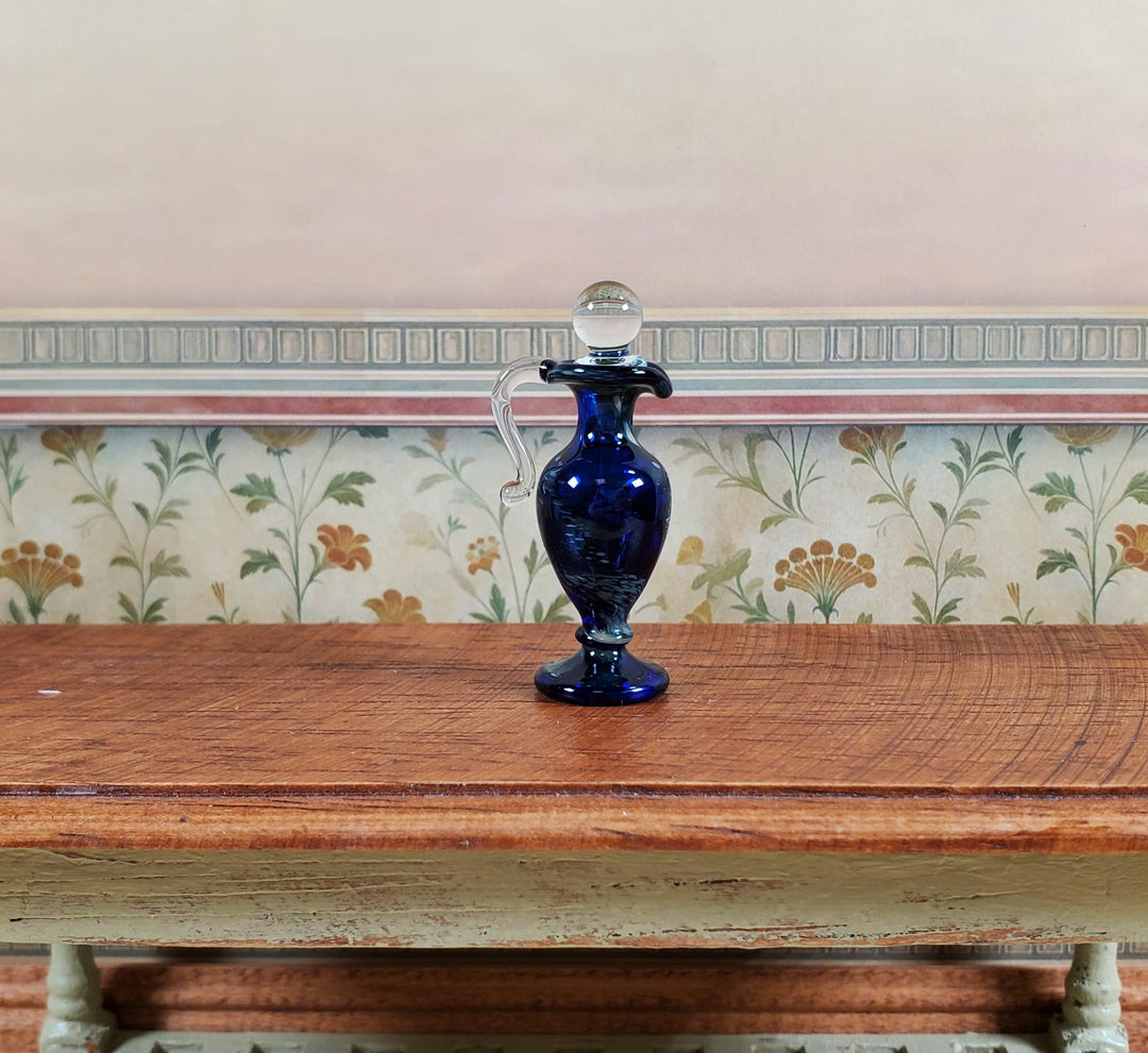 Miniature Tall Vase Pitcher with Stopper Dark Blue Handmade 1:12 Scale Dollhouse