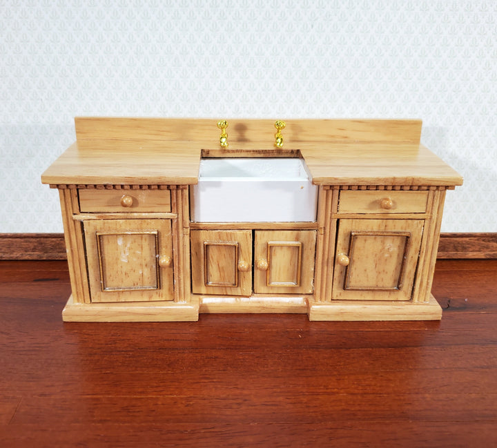 Dollhouse Kitchen Sink Cabinet 1:12 Scale Miniature Dentil Trim Furniture Light Oak