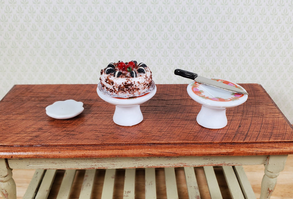 Dollhouse Cake Stands Plates Set of 2 Ceramic Floral Design 1:12 Scale Miniature