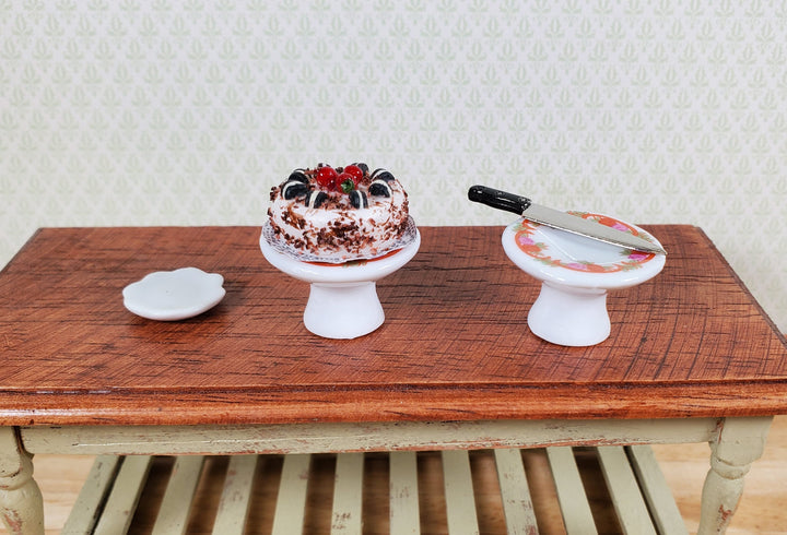 Dollhouse Cake Stands Plates Set of 2 Ceramic Floral Design 1:12 Scale Miniature