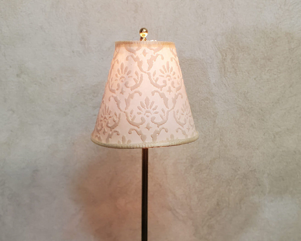 Dollhouse Brass Floor Lamp Embossed Cream Shade 12 Volt Wired 1:12 Miniature