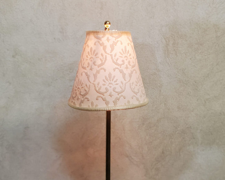 Dollhouse Brass Floor Lamp Embossed Cream Shade 12 Volt Wired 1:12 Miniature