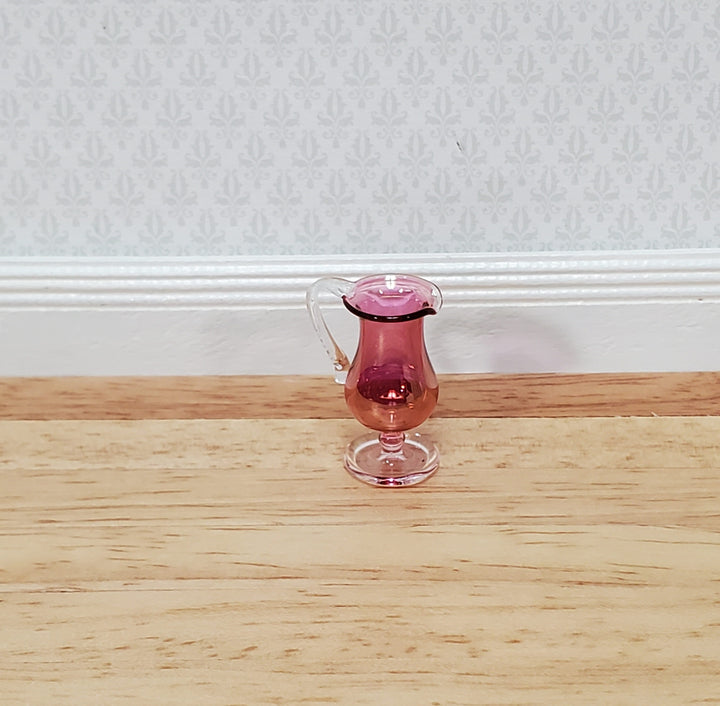 Dollhouse Pedestal Pitcher with Handle Cranberry Glass 1:12 Scale by Philip Grenyer Hand Blown