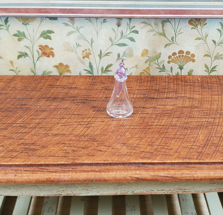 Miniature Glass Decanter Bottle with Lavender Twist Stopper 1:12 Scale Dollhouse
