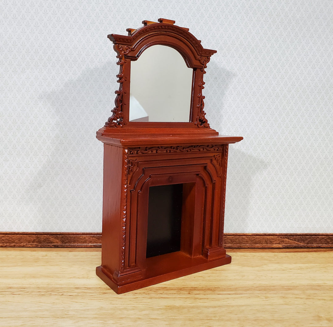 Dollhouse Fireplace Victorian Style w/ Mirror 1:12 Scale Miniature Walnut Finish