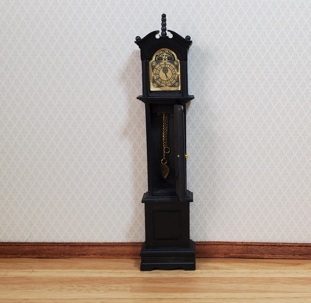 Dollhouse Grandfather Clock Opens BLACK Wood 1:12 Scale Miniature Furniture