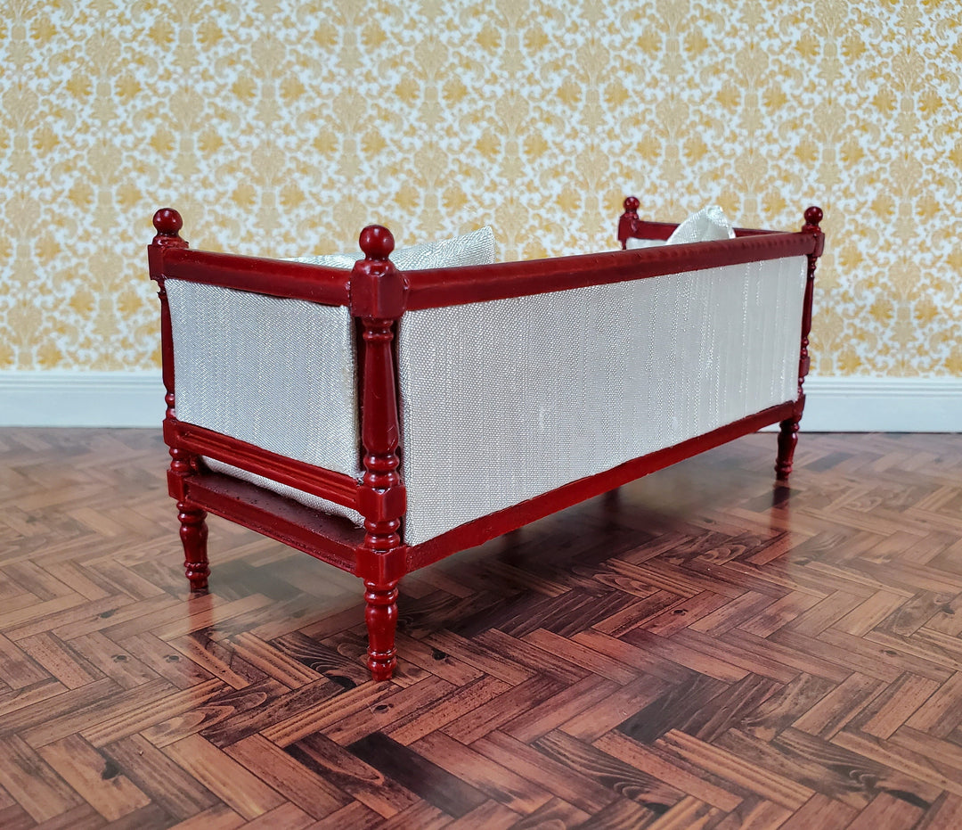 Dollhouse Sofa Couch Louis XVI Style Cream Silky Fabric 1:12 Scale Miniature Mahogany Finish