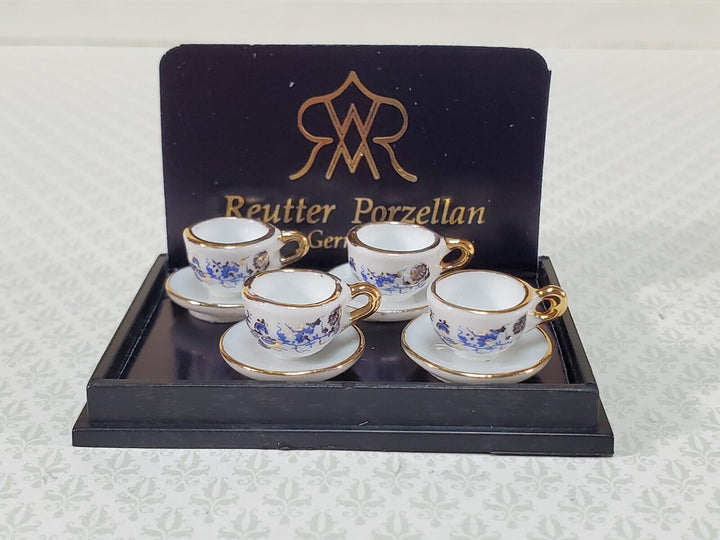 Dollhouse Tea or Coffee Cups Mugs Set of 4 w/ Saucers Reutter Porcelain 1:12