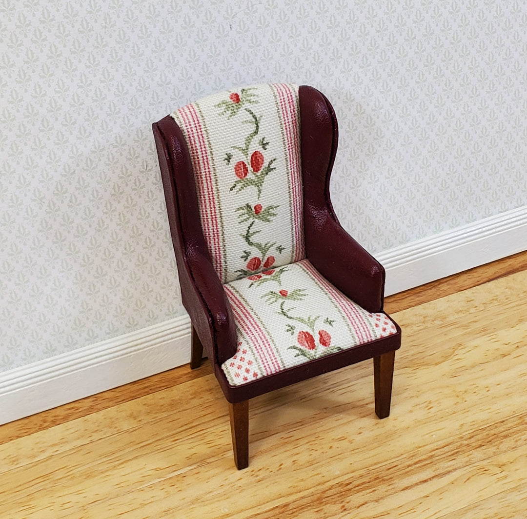JBM Dollhouse Chair Armchair Burgundy Faux Leather & Fabric 1:12 Scale Furniture