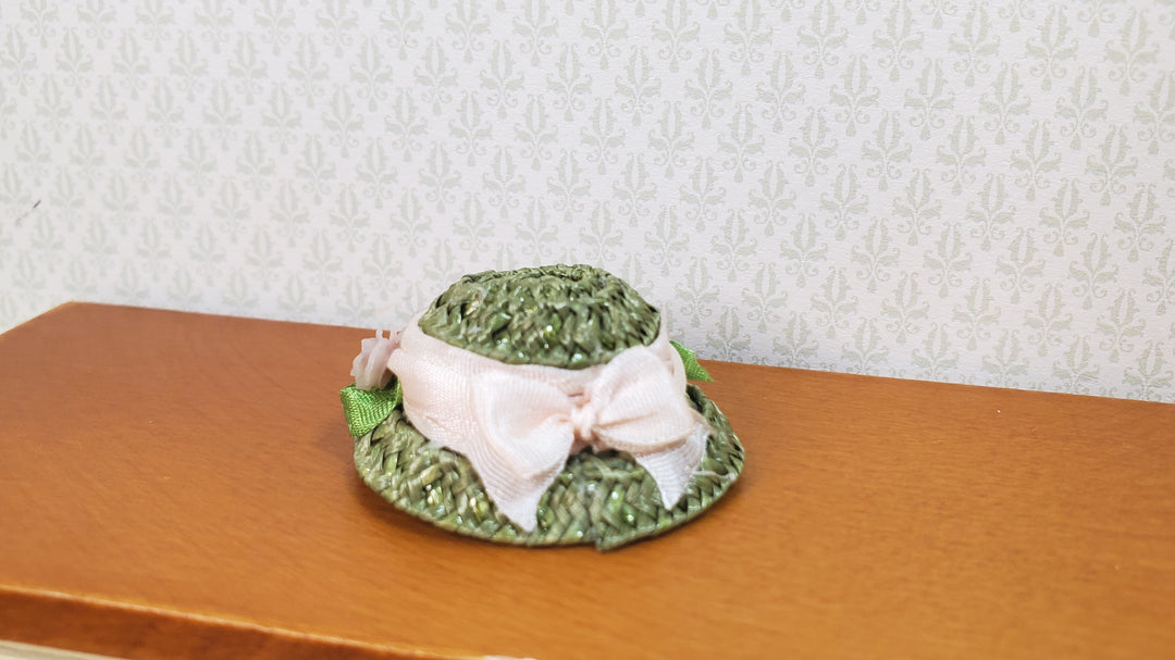Dollhouse Victorian Hat Green with Pink Roses Handmade 1:12 Scale Miniature