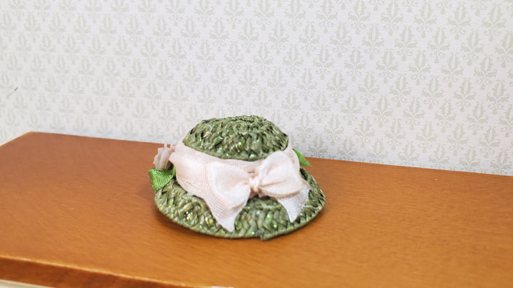 Dollhouse Victorian Hat Green with Pink Roses Handmade 1:12 Scale Miniature