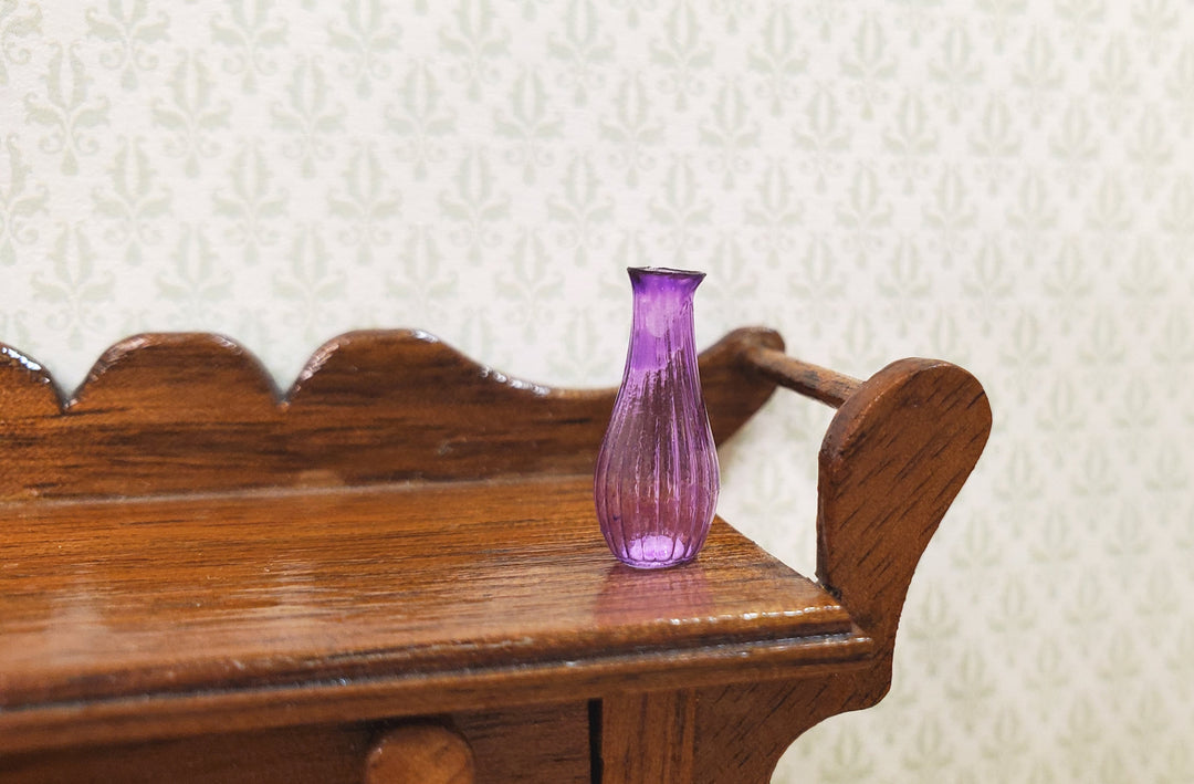 Dollhouse Ridged Purple Glass Bud Vase 1:12 Scale Miniature Flowers Decor