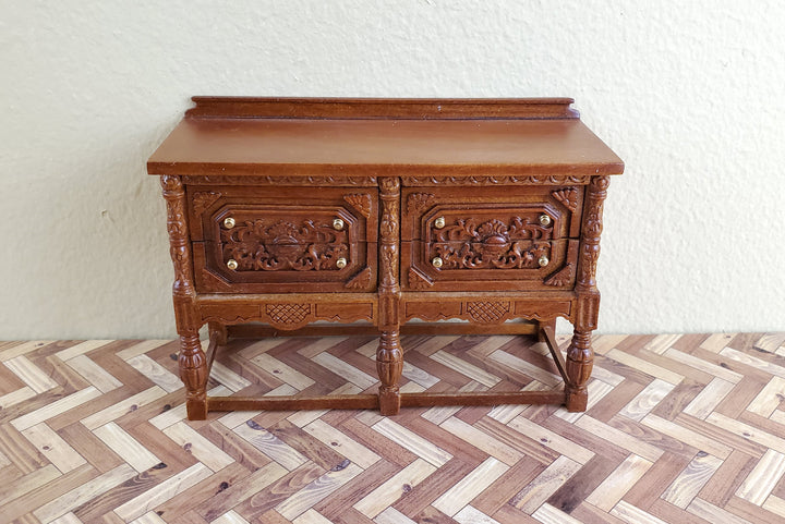 JBM Dollhouse Sideboard Buffet Gothic Style Walnut Finish 1:12 Scale Furniture