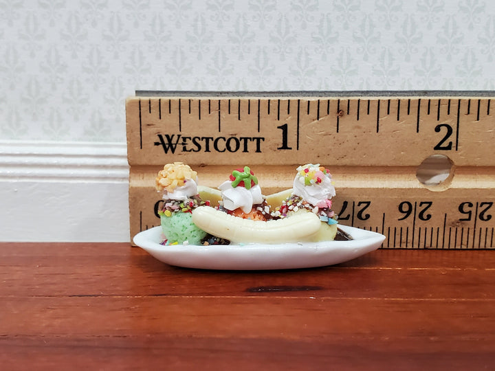 Dollhouse Banana Split Ice Cream Sundae 3 Scoops LARGE Miniature Dessert Food