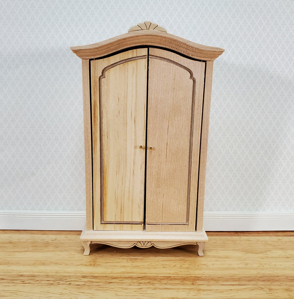 Dollhouse Wardrobe Armoire Closet 1:12 Scale Miniature Furniture Unpainted Wood