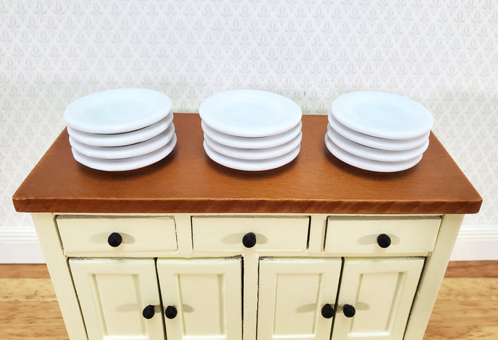 Dollhouse Glass Plates All White Ceramic Set of 12 Large Round 1 3/16"