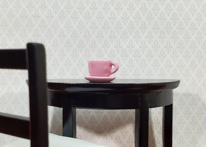 Dollhouse Coffee Mug Cups with Saucer PINK Set of 2 1:12 Scale Miniature Dishes