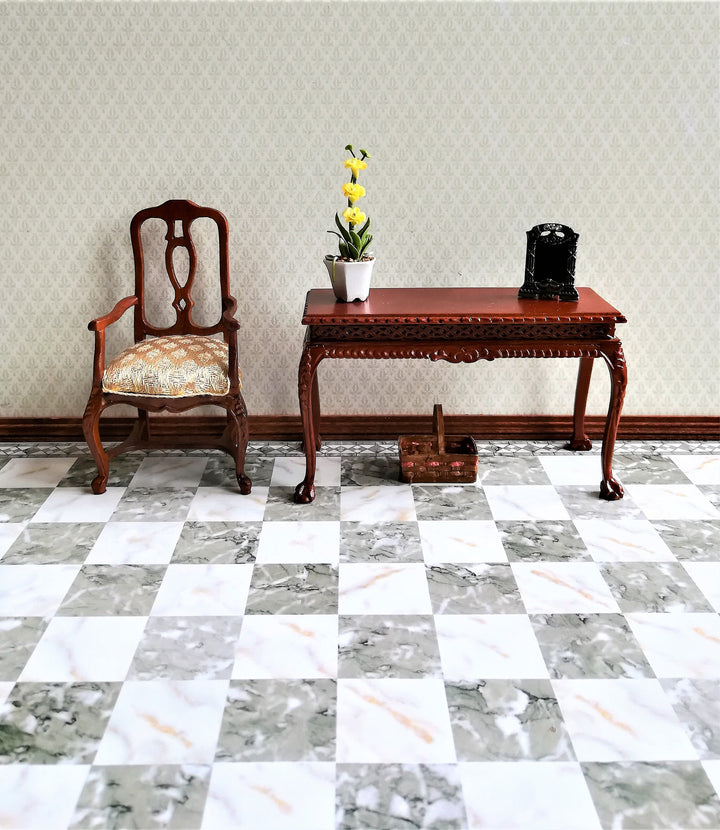 Dollhouse Miniature Tile Floor Gray Brown & White Marble with Border 1:12 Scale