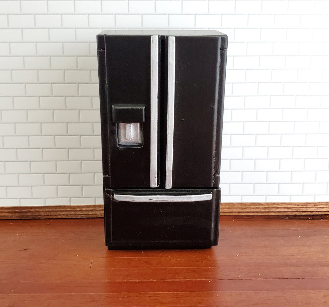 Dollhouse Miniature Fridge Modern Refrigerator Black 1:12 Scale Wood Furniture