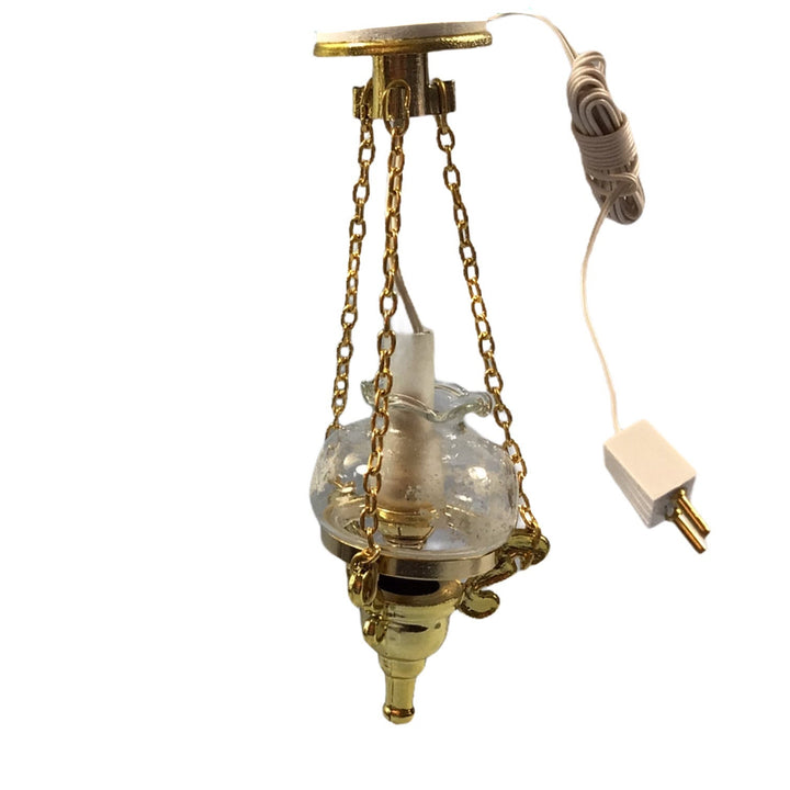 Dollhouse Hanging Oil Lamp 12 Volt Light w/Plug 1:12 Miniature Scale Vintage Style Gold