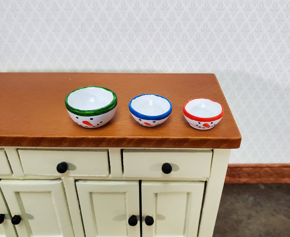 Dollhouse Snowman Mixing Bowls Set of 3 Stacking Winter 1:12 Scale Miniatures