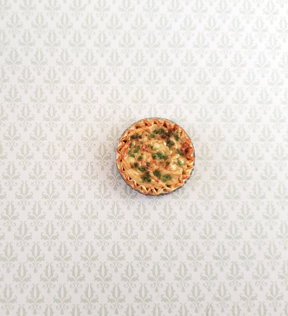 Dollhouse Spinach Quiche in Pie Tin 1:12 Scale Miniature Kitchen Food