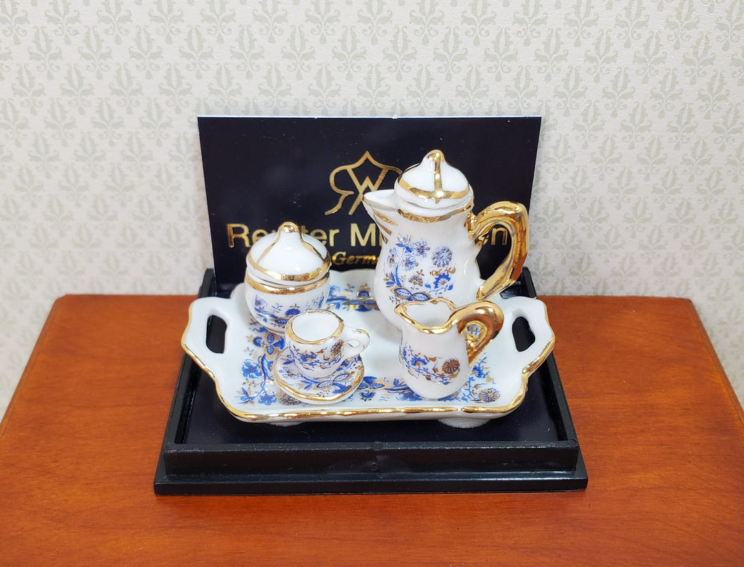 Dollhouse Coffee for 1 Blue Onion Pattern Reutter Porcelain 1:12 Scale Miniature