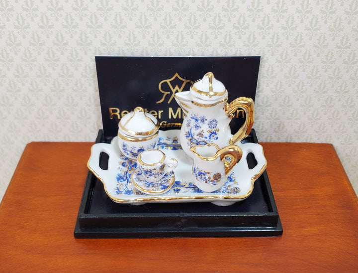 Dollhouse Coffee for 1 Blue Onion Pattern Reutter Porcelain 1:12 Scale Miniature
