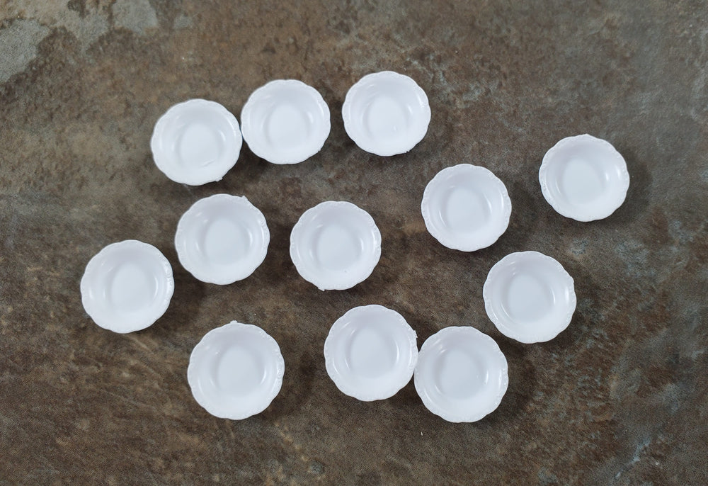 Dollhouse Soup Bowls Chrysnbon Scalloped Edge x12 White Plastic Small 1:12 Scale