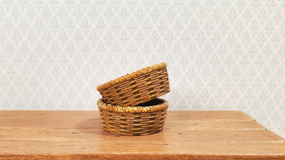 Dollhouse Miniature Basket Wicker Style Round 2 pieces 1:12 Scale Miniature