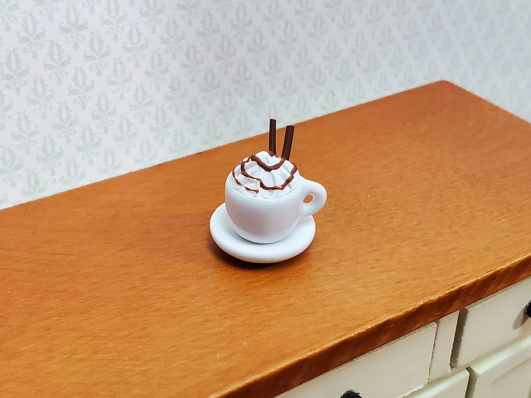 Dollhouse Hot Cocoa or Mocha Latte Mug with Whipped Cream 1:12 Scale Miniature