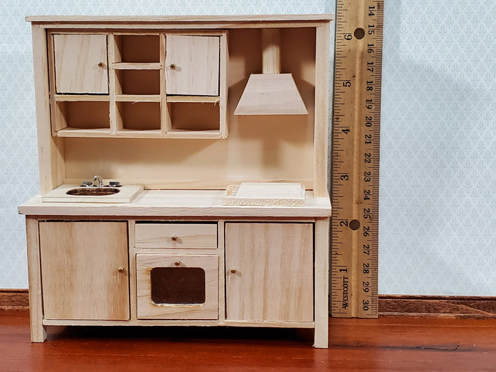 Dollhouse Kitchen Oven Stove Sink Cupboards All in One 1:12 Scale Unpainted DIY
