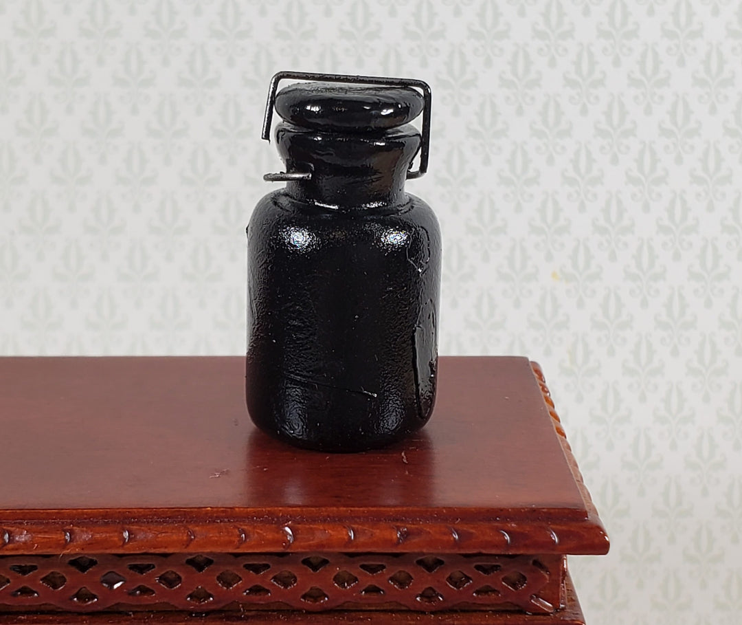 Dollhouse Jar Large Black Glass with Removable Lid 1:6 Scale Miniature