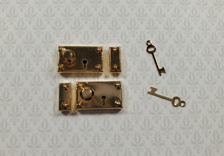 Dollhouse Rim Lock Set Door Knob Strike Plate with Key x2 Gold 1:12 Scale Large