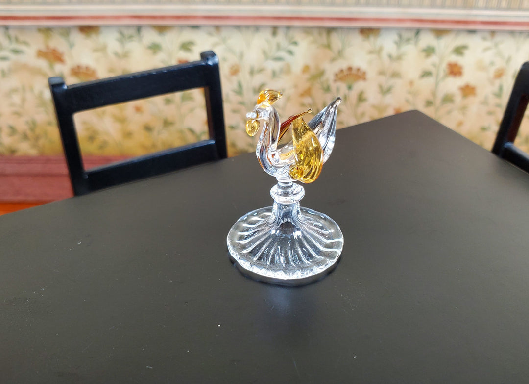 Dollhouse Glass Rooster Centerpiece Sculpture 1:12 Scale Miniature