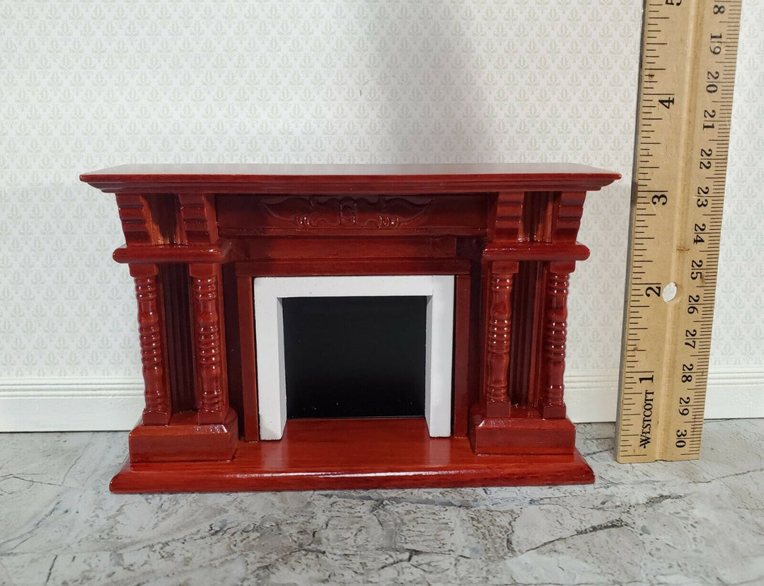 Dollhouse Fireplace with Columns Mahogany Finish 1:12 Scale Miniature Furniture
