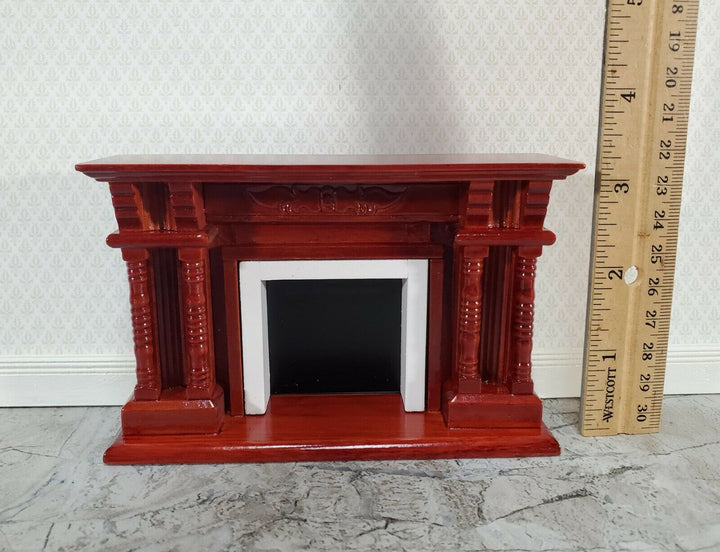 Dollhouse Fireplace with Columns Mahogany Finish 1:12 Scale Miniature Furniture